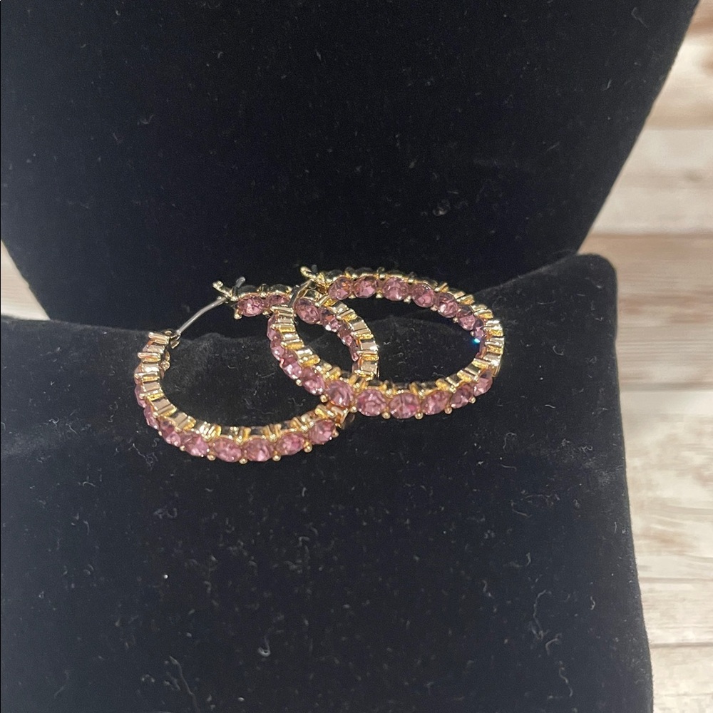 Macy's Gold and Pink Crystal Hoop Earrings